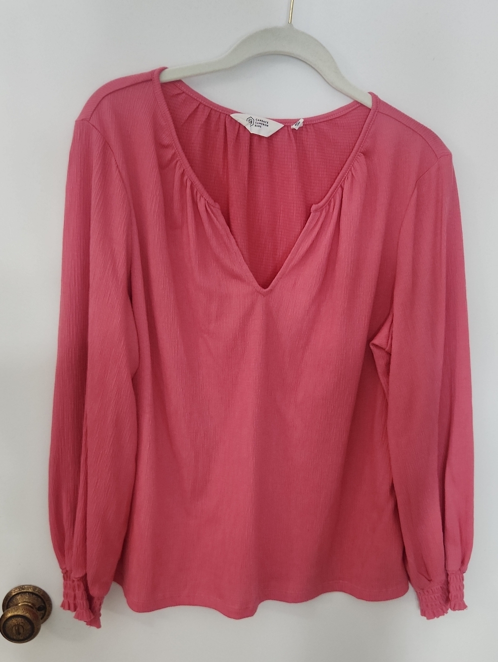 Candace Cameron Bure Rose Pink V-Neck Long Sleeve Blouse